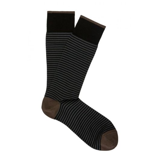 Cotton Mid-Calf Marcoliani Socks - Palio Stripe - Black & Flannel Grey (91114)