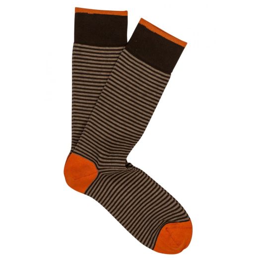 Cotton Mid-Calf Marcoliani Socks - Palio Stripe - Brown with Tan & Orange (91117)