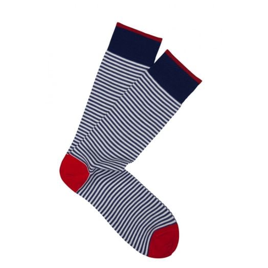 Cotton Mid-Calf Marcoliani Socks - Palio Stripe - Cobalt Blue with White and Red (62097)