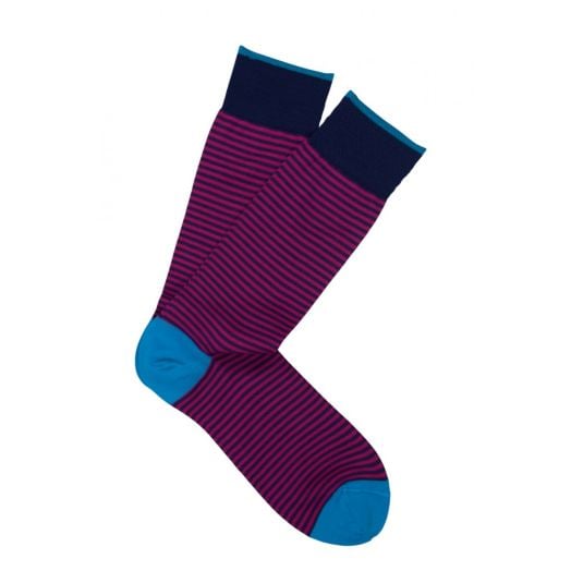 Cotton Mid-calf Marcoliani Socks - Palio Stripe - Cobalt, Fuchsia & Turquoise (85368)