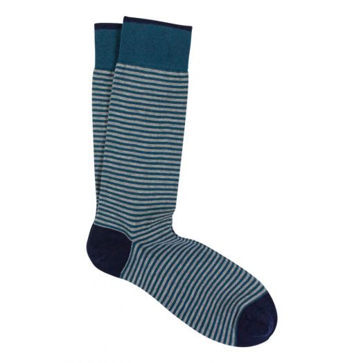 Cotton Mid-Calf Marcoliani Socks - Palio Stripe - Grey & Teal (91113)