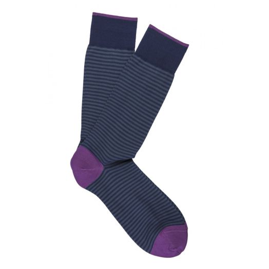 Cotton Mid-calf Marcoliani Socks - Palio Stripe - Navy &  Peony (80483)