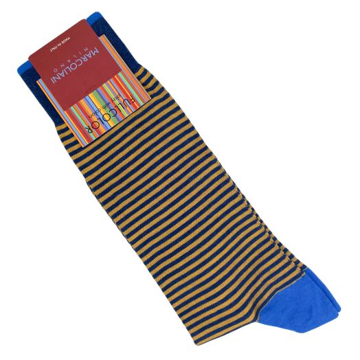 Cotton Mid-Calf Marcoliani Socks - Palio Stripe - Orange Blue (113002)