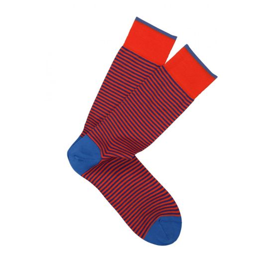 Cotton Mid-Calf Marcoliani Socks - Palio Stripe - Orange with Royal and Blue (77216)