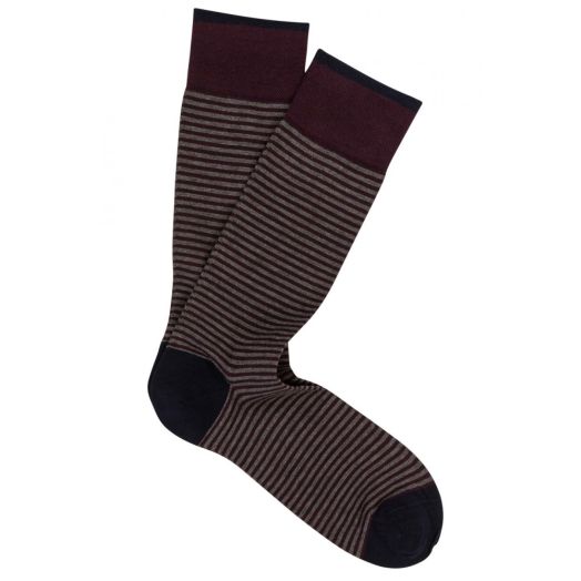 Cotton Mid-Calf Marcoliani Socks - Palio Stripe - Plum with Grey (91118)