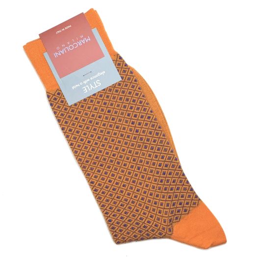 Cotton mid-calf Marcoliani Socks - Pinpoint Basketweave - Orange (092964)
