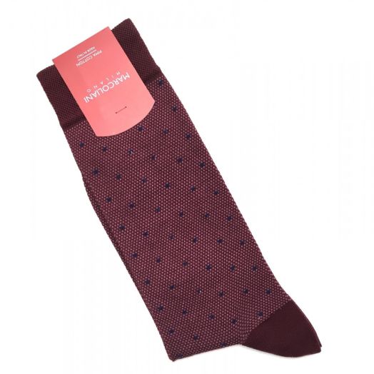 Cotton Mid-Calf Marcoliani Socks - Pinstripe Dot - Bordeaux (88429)