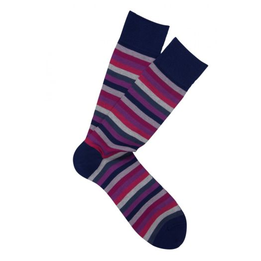 Cotton Mid-Calf Marcoliani Socks - Rainbow Stripe - Berry Mix (85356)