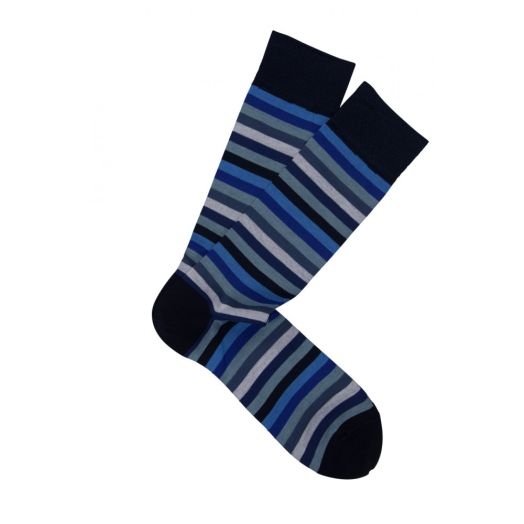 Cotton Mid-Calf Marcoliani Socks - Rainbow Stripe - Blue Mix (85354)