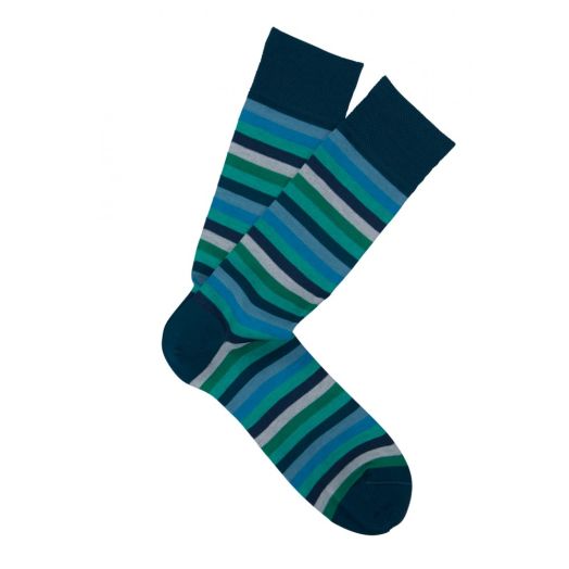 Cotton Mid-Calf Marcoliani Socks - Rainbow Stripe - Green Mix (85355)