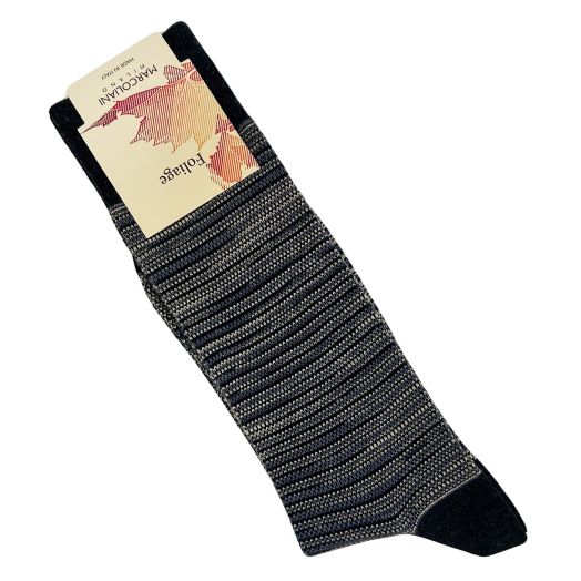 Cotton Mid-Calf Marcoliani Socks - Shaded Pique Stripe - Black  (113004)