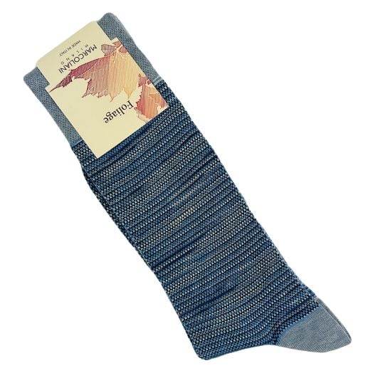 Cotton Mid-Calf Marcoliani Socks - Shaded Pique Stripe - Blue  (113003)