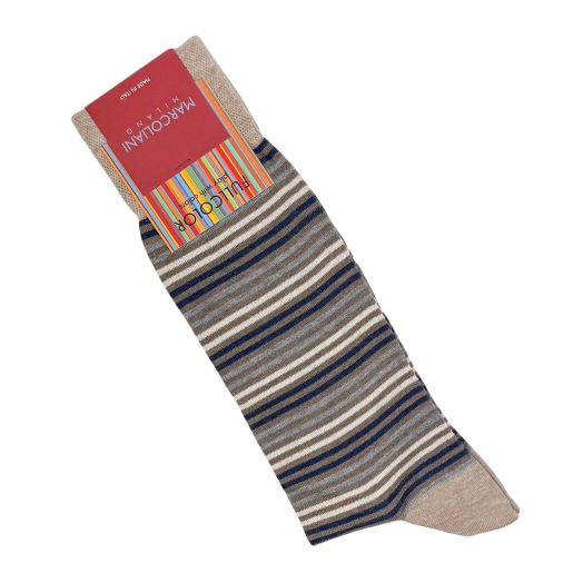 Cotton Mid-Calf Marcoliani Socks - Simple Stripe - Khaki (116831)