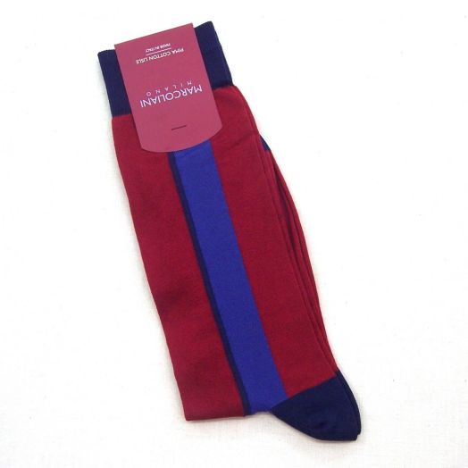 Cotton Mid-Calf Marcoliani Socks - Spinnaker Stripe - Red with Blue and Navy (58715)