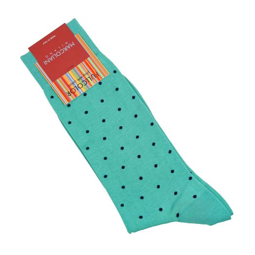 Cotton Mid-calf Marcoliani Socks - St. Tropez Dots - Aqua Green with Navy (106410)