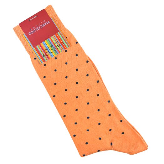Cotton mid-calf Marcoliani Socks - St. Tropez Dots - Cantaloupe with Navy Dots (113646)
