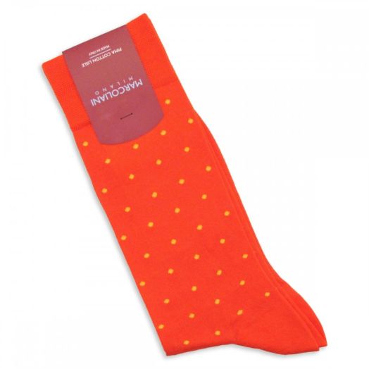 Cotton mid-calf Marcoliani Socks - St. Tropez Dots - Carrot Orange with Yellow (77196)