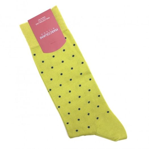Cotton mid-calf Marcoliani Socks - St. Tropez Dots - Chartreuse with Navy (88413)