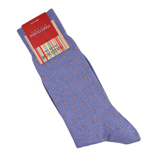 Cotton mid-calf Marcoliani Socks - St. Tropez Dots - Lavender with Orange Dots (115082)