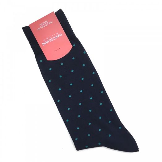 Cotton mid-calf Marcoliani Socks - St. Tropez Dots - Navy with Green (88406)