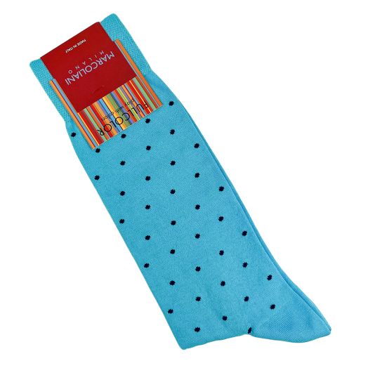Cotton mid-calf Marcoliani Socks - St. Tropez Dots - Turquiose with Navy Dots (113645)