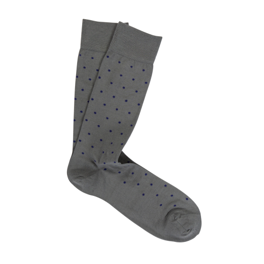 Cotton mid-calf Marcoliani Socks - St. Tropez - Grey with Navy Dots (93246)