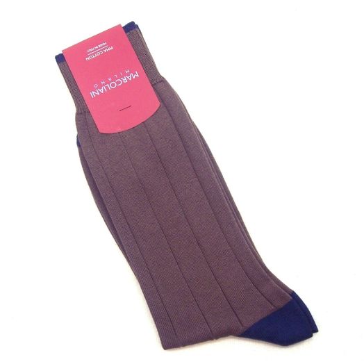 Cotton mid-calf Marcoliani Socks - Vela 2-tone - Brown & Steel Blue (43390)