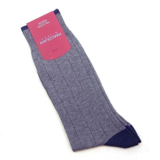Cotton mid-calf Marcoliani Socks - Vela 2-tone - Grey & Slate Blue (Gry1) (43392)