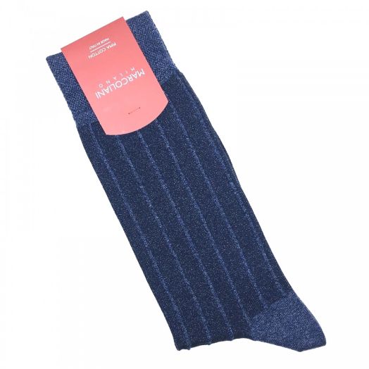 Cotton Mid-Calf Marcoliani Socks - Vertical Stripe - Dark Denim (93239)