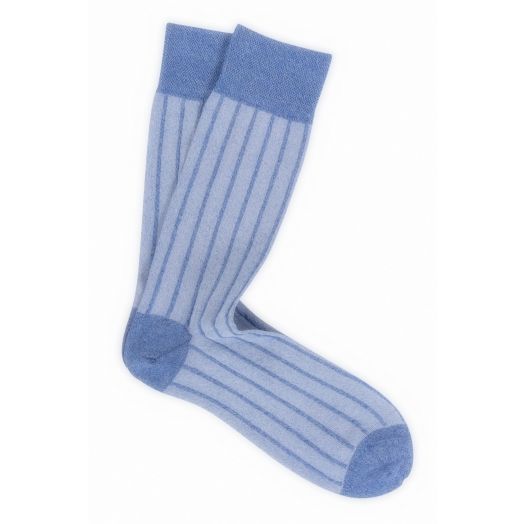 Cotton Mid-Calf Marcoliani Socks - Vertical Stripe - Light Denim (93238)