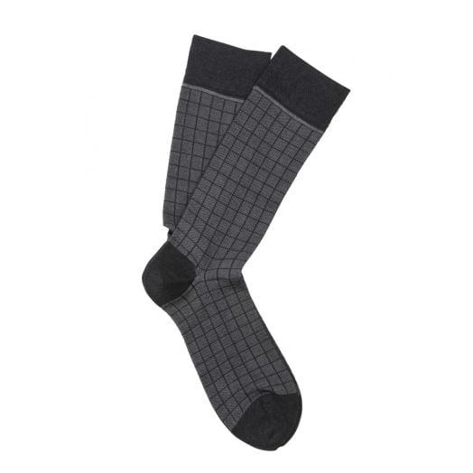 Cotton Mid-Calf Marcoliani Socks - Windowpane - Charcoal (88427)
