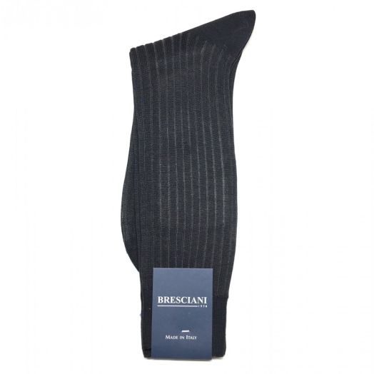 Cotton Midcalf Bresciani Fine Gauge Vertical Stripe Socks - Grey with Light Grey (93530)