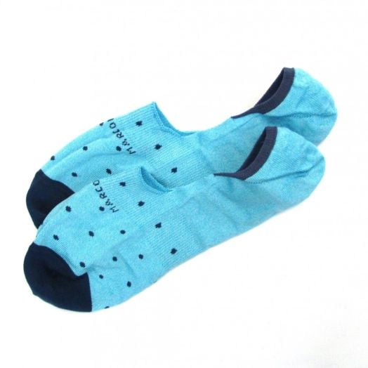 Cotton 'No Show' Marcoliani Loafer Sock - Caribean Blue & Navy Dots (77233)