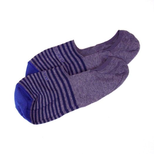 Cotton 'No Show' Marcoliani Loafer Sock - Flannel Grey & Blue Stripe