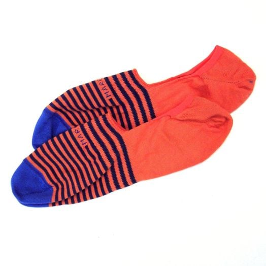 Cotton 'No Show' Marcoliani Loafer Sock - Orange & Blue Stripe (64625)