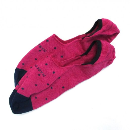 Cotton 'No Show' Marcoliani Loafer Sock - Raspberry & Navy Dots (77234)