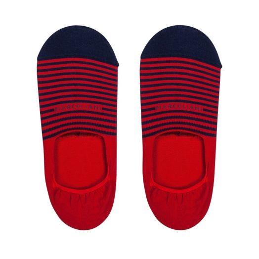 Cotton 'No Show' Marcoliani Loafer Sock - Red & Navy Stripe (88475)