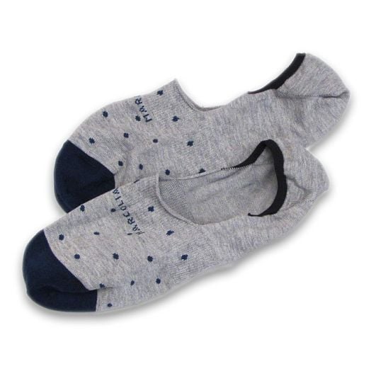 Cotton 'No Show' Marcoliani Loafer Sock - Silver Grey & Navy Dots (71905)