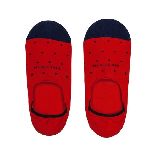 Cotton 'No Show' Marcoliani Loafer Sock - Tomato with Navy Dots (88471)