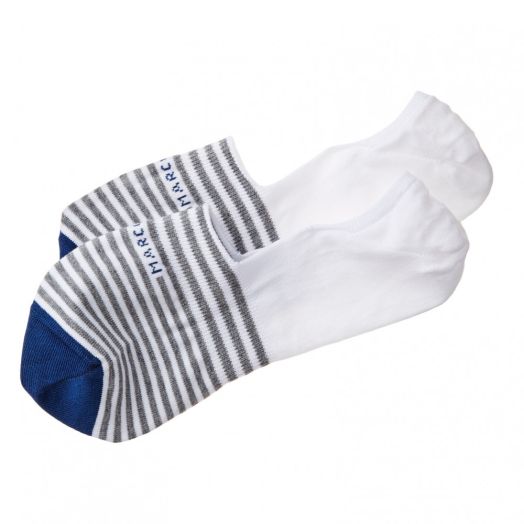 Cotton 'No Show' Marcoliani Loafer Sock - White & Grey Stripe (69084)