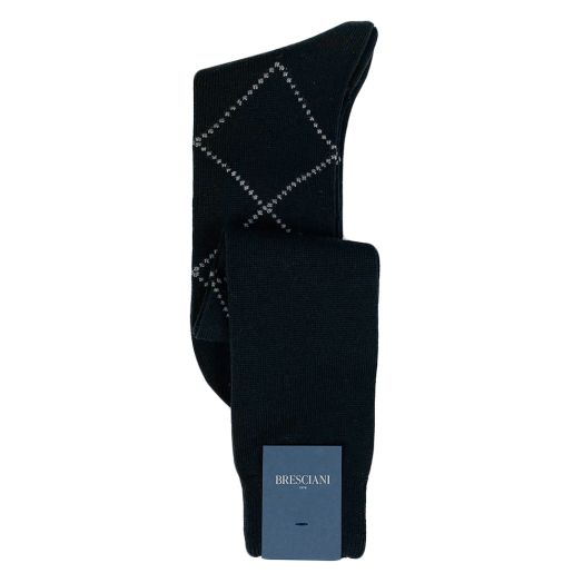 Wool Over-the-Calf Bresciani Argyle Socks - Black with Grey (88835)