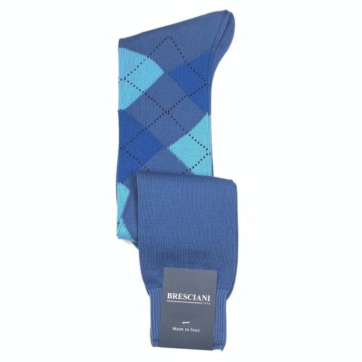 Cotton over-the-calf Bresciani Argyle Socks - Blue & Sky (093250)