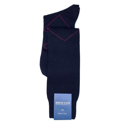 Cotton over-the-calf Bresciani Argyle Socks - Dark Navy & Wine (88834)