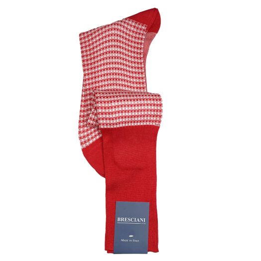 Cotton Over-the-calf Bresciani Check Socks - Red (098508)