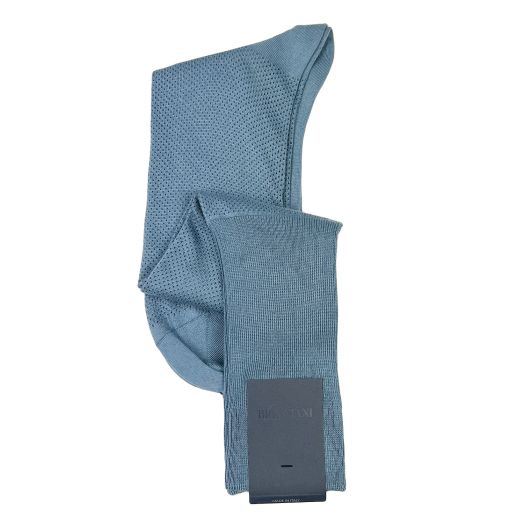 Cotton over-the-calf Bresciani Fine Gauge Micro Dot Socks - Blue with Navy (103607)