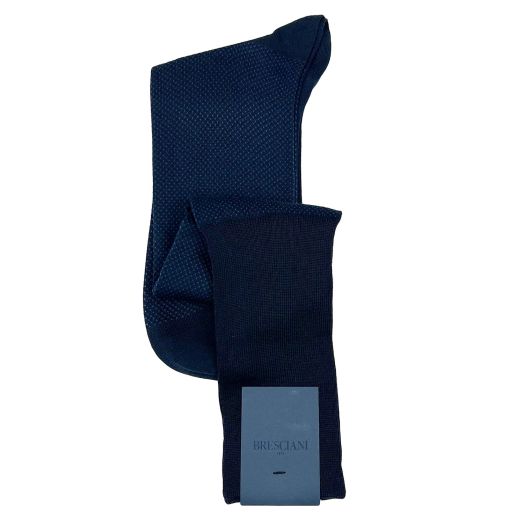 Cotton over-the-calf Bresciani Fine Gauge Micro Dot Socks - Navy with Royal (103606)
