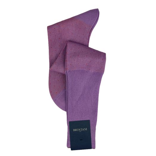 Cotton Over-the-calf Bresciani Fine Gauge Pin Dot Socks - Purple with Red (114207)