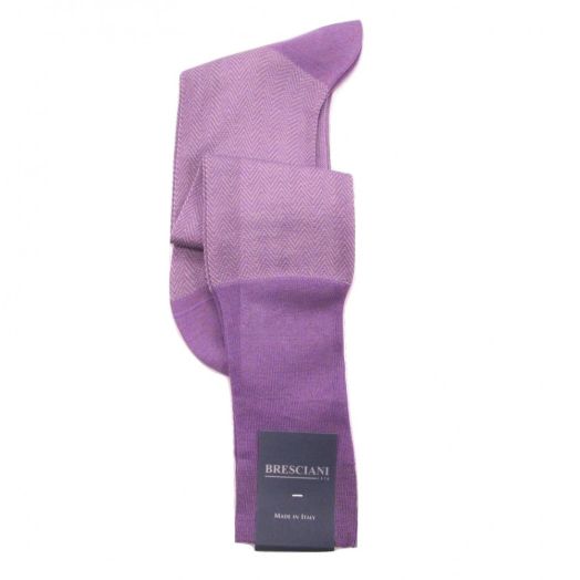 Cotton Over-the-calf Bresciani fine guage Herringbone Socks - Lilac (80581)