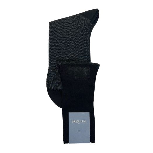 Cotton Over-the-calf Bresciani Herringbone Socks - Black (59202)