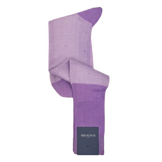 Cotton Over-the-calf Bresciani Herringbone Socks -Lilac (114199)